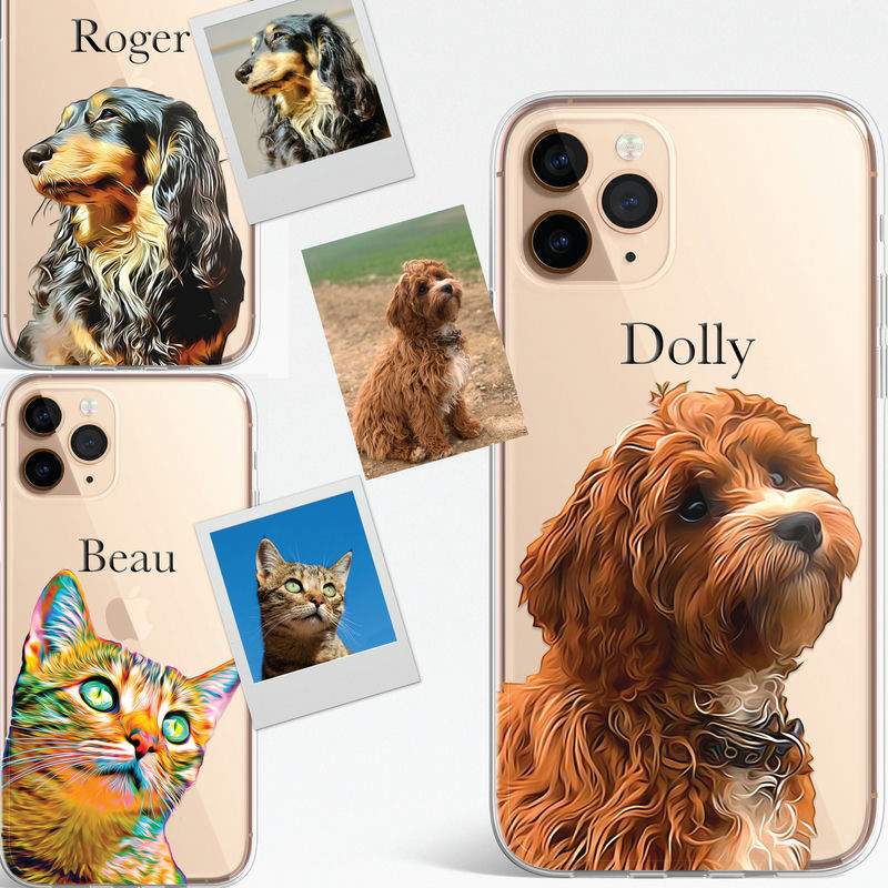 Custom Pet Painting Portrait Dog Cat Horse Animal Transparent Phone Case